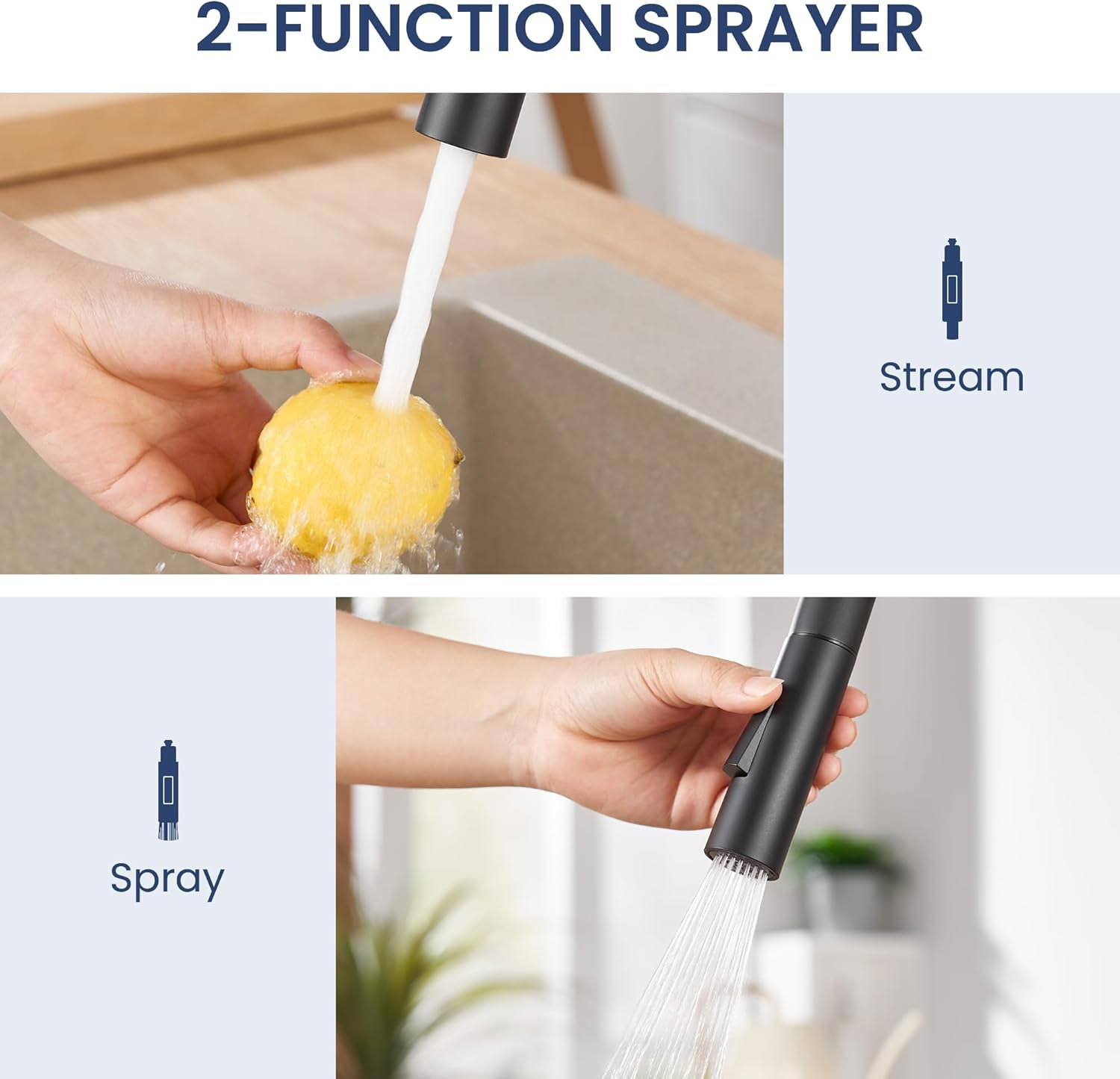 Black Kitchen Faucets with Pull-Down Sprayer , 2.5GPM High Arc Single Handle, Stainless Steel, with Deck Plate, for Farmhouse Camper Laundry Rv Bar