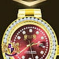 thumbnail image 4 of Mens Full Solid stainless Steel Solitaire Red Face 18K Yellow Gold Finish Simulated Diamond 41mm Watch, 4 of 6