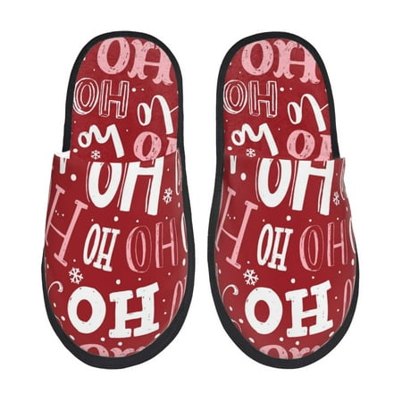 Balery Ho Pattern Funny Christmas Slient Indoor Furry Fleece Comfort House Shoes Soft Non-Slip Home Shoes Cotton slippers House Slippers-- Large