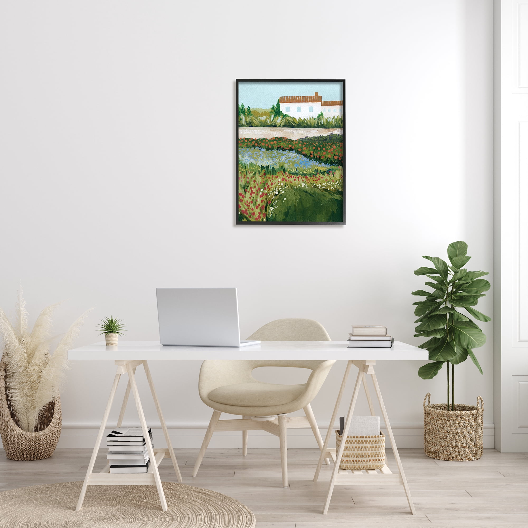 Stupell Country Cottage Meadow Road Landscape Painting Black Framed Art Print Wall Art