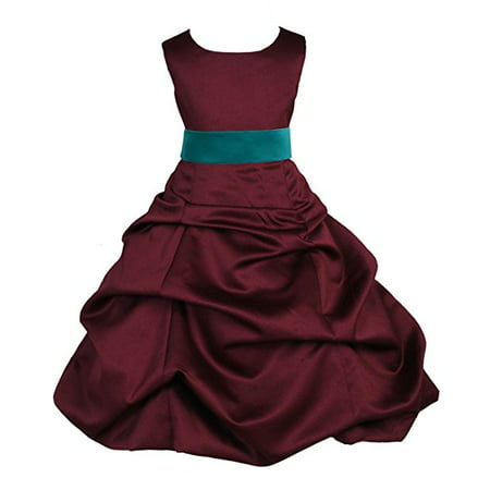 Ekidsbridal Burgundy Satin Pick-Up Bubble Flower Girl Dresses Formal Special Occasions Dresses Wedding Pageant Recital Reception Party Ball Gown Graduation Birthday Girl Ceremony Princess