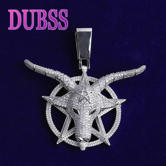 DUBSS Iced Out Goat Star Circle Necklace Pendant for Men Real Gold Plated Cubic Zirconia Hip Hop Jewelry