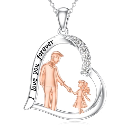 Father Dad Daughter Pendant Necklace Heart Father and Daughter Necklace Jewelry Christmas Valentine Mothers Day Birthday Gifts for Daughters Granddaughter
