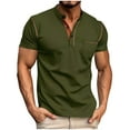 thumbnail image 2 of Fnnxeal Mens Casual Henley Shirts, Summer Solid Button Short Sleeve T-Shirt Classic Army Green Lightweight Tees with Pocket Size 2XL, 2 of 9