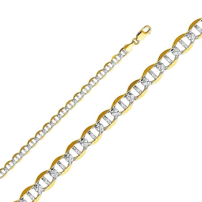 Precious Stars 14k Two-tone Gold 1.5-mm White Pave Flat Mariner Chain Necklace