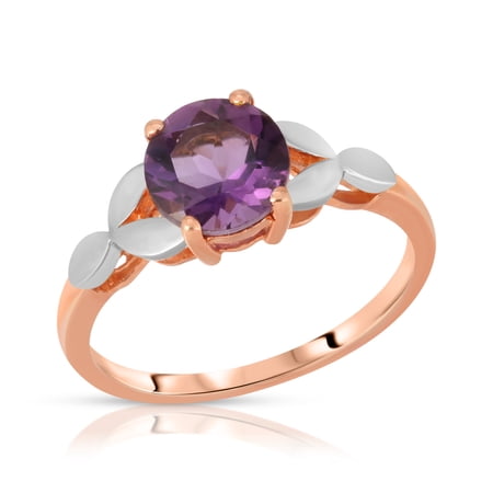 Galaxy Gold Size 5.5 14K Solid Rose Gold Ring Two Tone with Round Natural Purple Amethyst Grade AAA