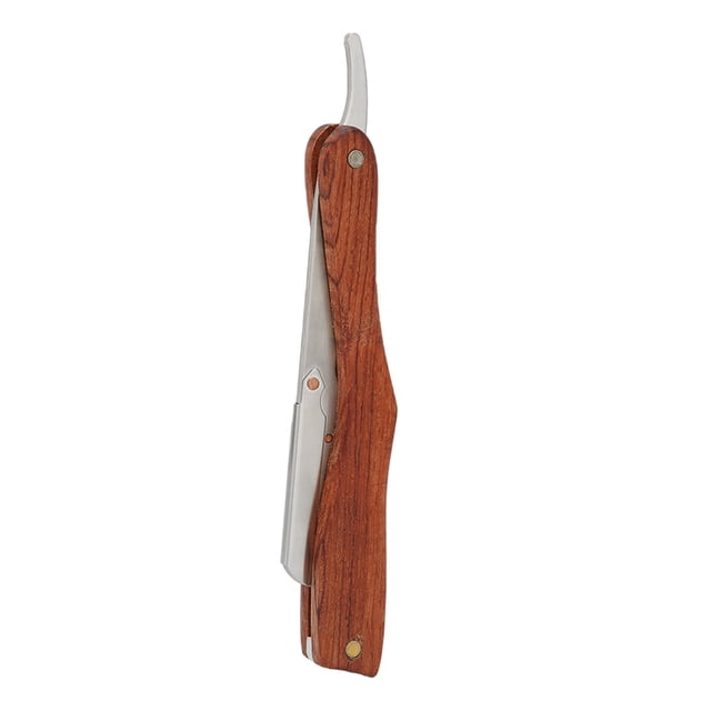 Maquinilla de afeitar manual de borde recto Maquinillas de afeitar vintage rectas de madera antideslizantes sin hoja para hombresS80‑7 Plata