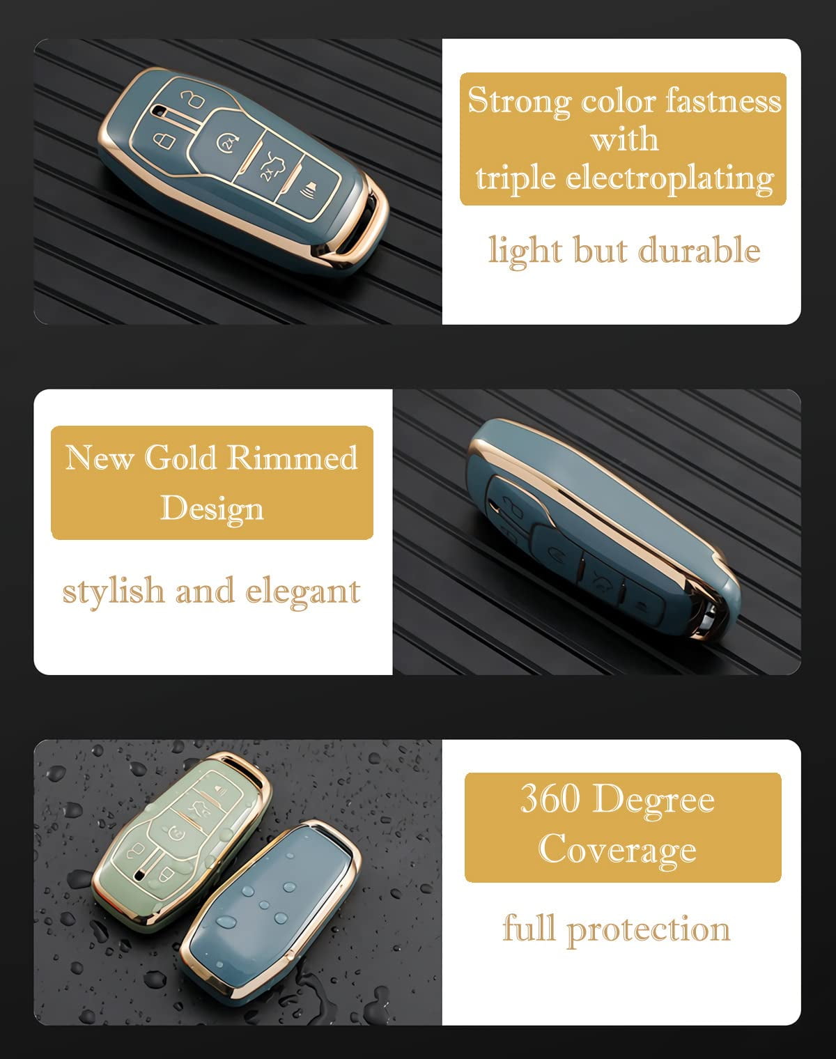 Premium Soft TPU Full-Body Key Fob Cover with Enhanced Protection for Ford Fusion Mustang F150 Edge Explorer Lincoln MKZ MKC MKX Smart Remote