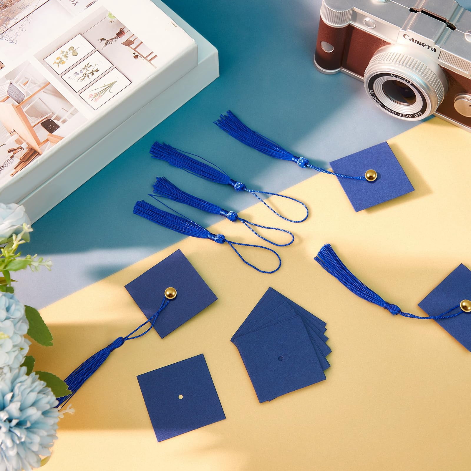 50 Dark Blue Graduation Cap Cupcake Toppers Mini Chocolate Decor for 2026 Theme Parties