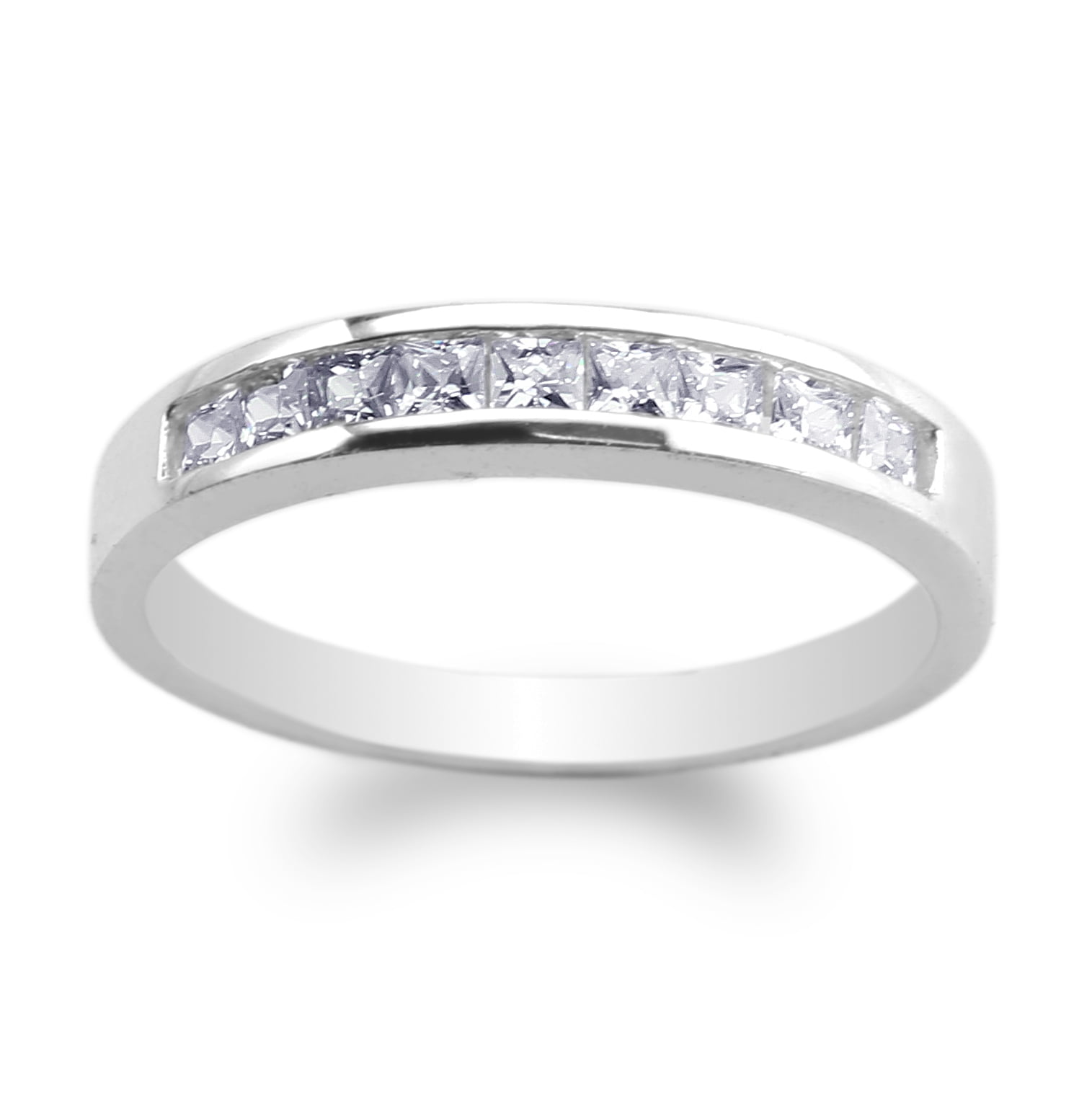 Sterling Silver 925 Princess Cut Channel Set CZ Eternity Wedding Band Ring 4-10 