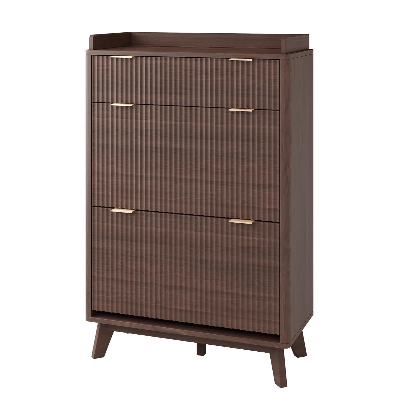 Accreate 48" Tall Freestanding Fluted Shoe Storage Cabinet with 2 Flip Drawers, Hidden Narrow Shoe Rack Organizer Cabinet Storage for Entryway Living Room