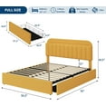 thumbnail image 2 of Full Bed Frame with Storage Headboard, Kids Bed Frame with 2 Drawers, Boucle Upholstered Platform Bed with Bookcase, No Box Spring Needed, Easy Assembly, Yellow, 2 of 7