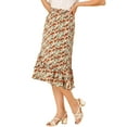 thumbnail image 4 of INSPIRE CHIC Women's Floral Elastic Waist Ruffle High Low Hem Skirts S Blue Orange, 4 of 6