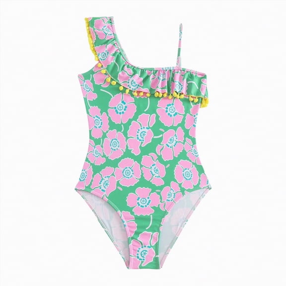 mgoYE Girl Swimsuit Size 6 Girls One Piece Swimsuits Cutout Ruffle Bathing Suit Summer Beach Swimwear with Adjustable Strap(Green,11-12 Years)
