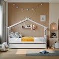 thumbnail image 3 of Harper & Bright Designs Twin Size Wooden House Bed with Trundle, Wood Montessori Daybed Frame with Roof, White, 3 of 12