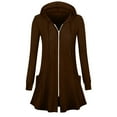 thumbnail image 2 of Lightweight Jacket Women Travel New Women's Long Zip up Hoodie Open Front Cardigan Jacket Lightweight Oversized Tunic Sweatshirt with Pockets Brown S, 2 of 5