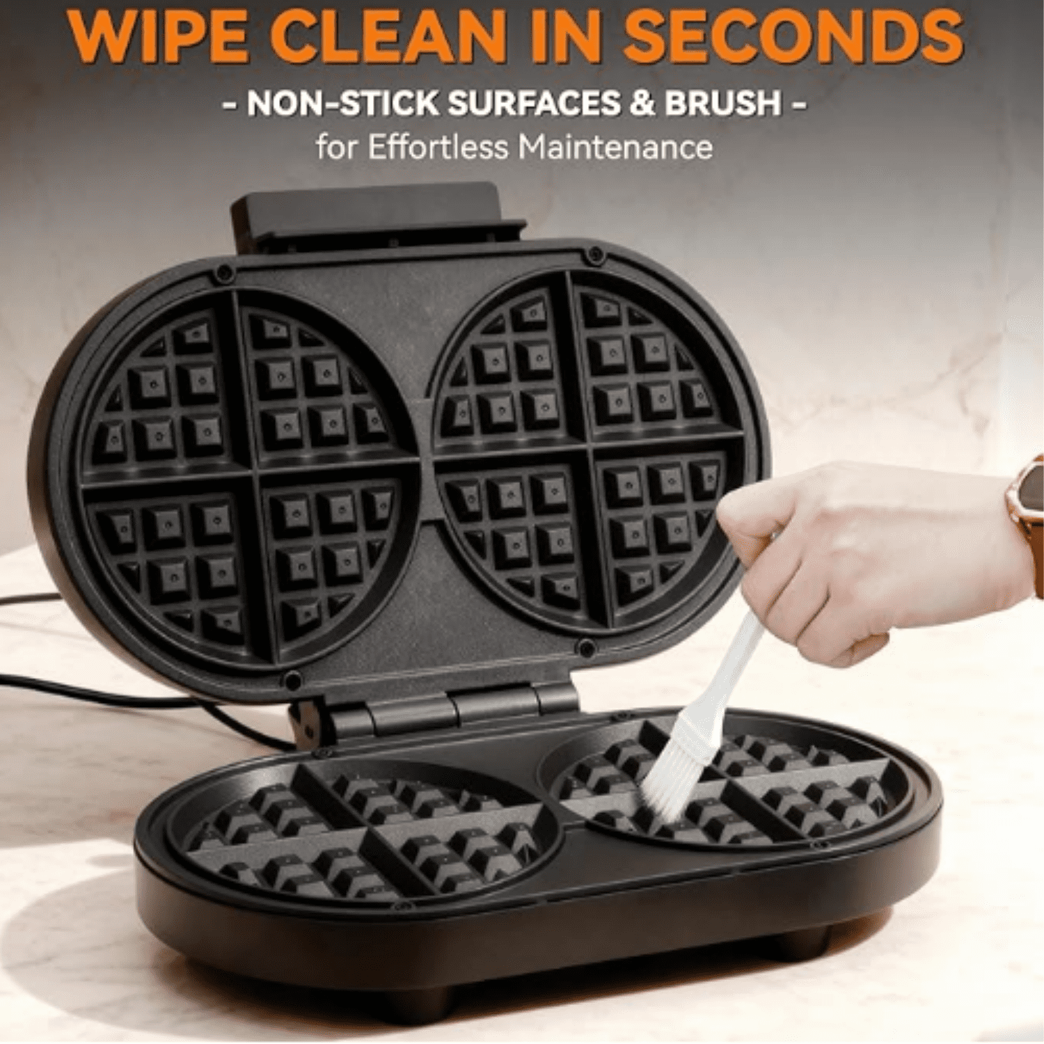 Double Belgian Waffle Maker Thick, 2 X 6” Round Waffle Maker, Belgium Waffle Iron,  with Non-stick Plates, 1200W, Perfect for Kids & Family Breakfast, Graphite