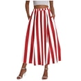 thumbnail image 6 of BRGZLK Women's Vintage Striped Midi Skirt Summer Trendy Loose Breathable Elastic High Waisted A Line Flowy Office Casual Skirt Red XXL, 6 of 6