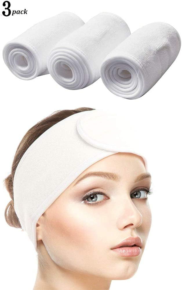 White, Beige, Light Brown Whaline 3 Pack Spa Headband Bowknot Hair Band Coral Fleece Facial Makeup Headband Elastic Head Wrap for Washing Face Shower Sports Beauty Skincare 