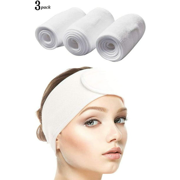 3 Pieces Towel Headband, Make Up Hair Band Head Bands Spa Facial Cosmetic  Headbands for Women Beauty Sport Yoga Shower Wash Face,Terry Towelling  Headband with Self-adhesive Tape(white) 