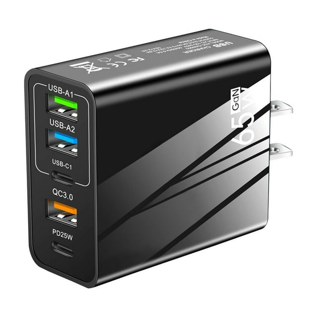 65W Multi-Port Travel Charger, Type-C PD and 3 USB Ports, 3.1A Fast Charging, Compact and Powerful for All Your Devices