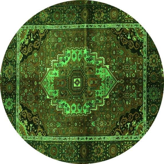 Ahgly Company Indoor Round Medallion Green Traditional Area Rugs, 4' Round