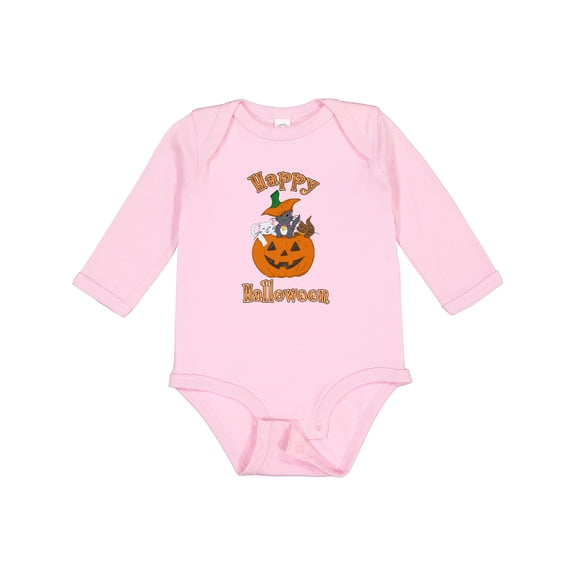 Inktastic Happy Halloween Kittens in Pumpkin Boys or Girls Long Sleeve Baby Bodysuit