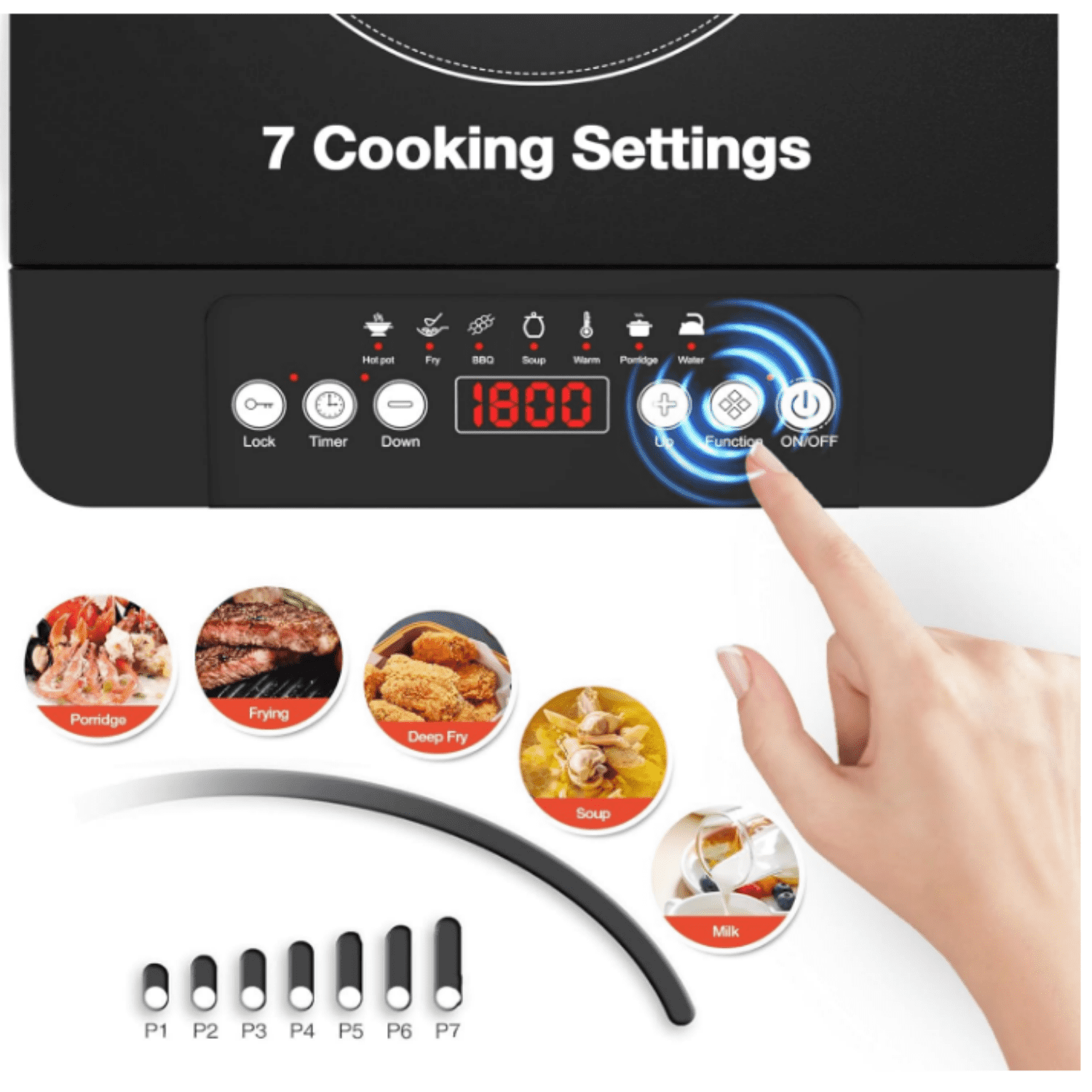 Portable induction Cooktop,110V Single Burner Induction Stove Top,1800W Induction Hot Plate Electric Burner,7 Power Levels, Kids Lock & Timer,LED touch control,Overheat Protection