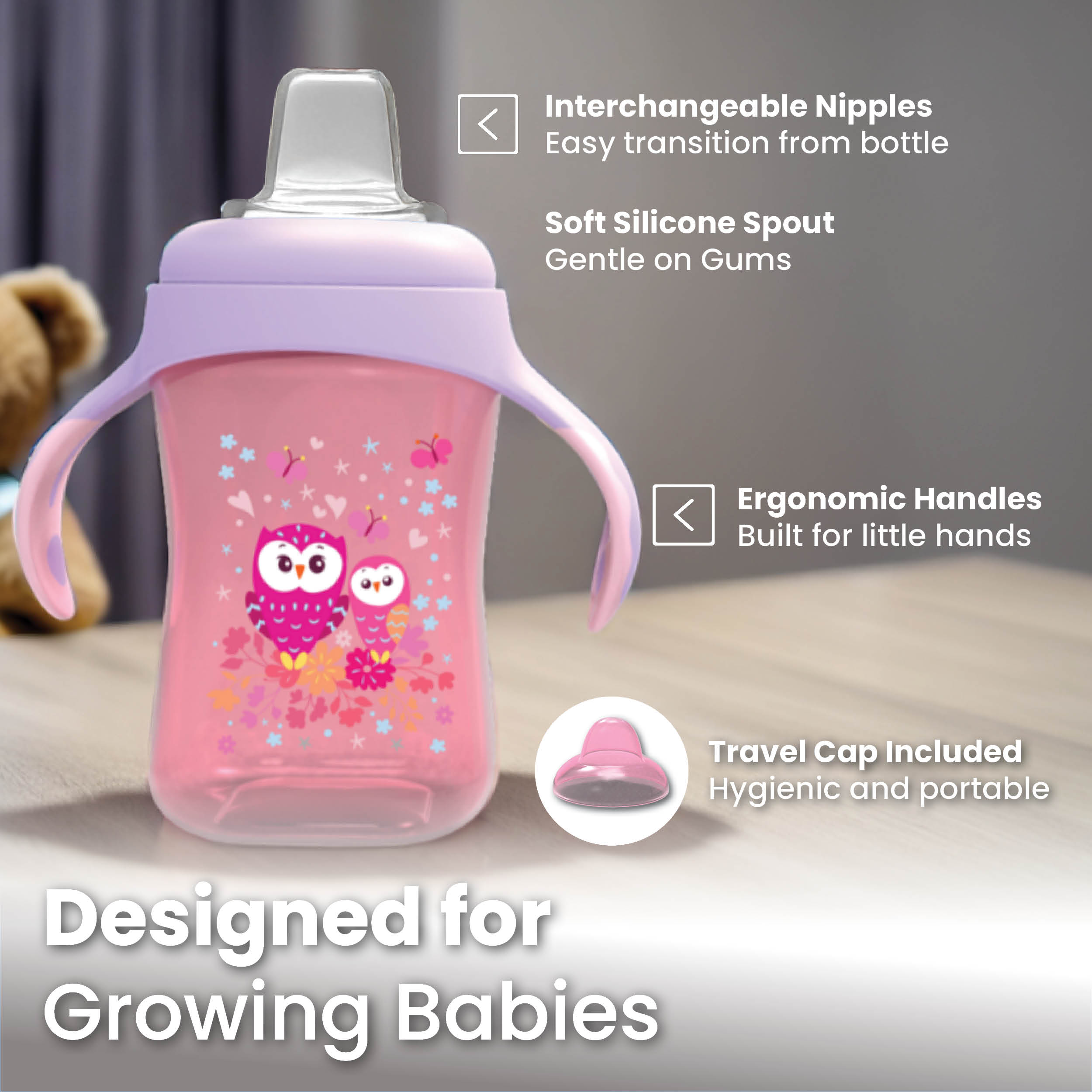 Avima Baby Sippy Cup Trainer, Soft Spout, 10 oz, Pink, 2 Count photo 7