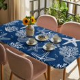thumbnail image 3 of Navy Blue Coastal Table Cloths for 5 Foot Rectangle Tables, Nautical Beach Starfish Coral Summer Patio Waterproof Elastic Fitted Tablecloths, Washable Rectangular Table Cover for Camping, 3 of 8