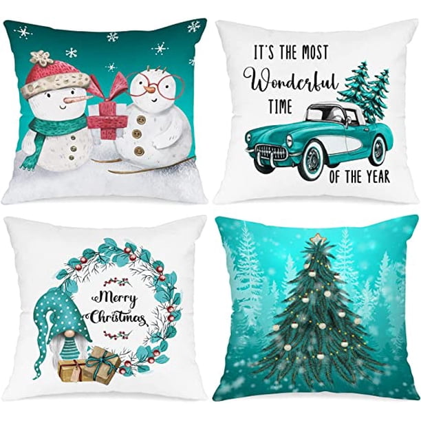 NIDITW Happy Holidays - Funda De Almohada De Lino Y Algodón Rojo Con Copos De Nieve, Funda De Cojín Decorativa Rectangular De 12 X 20 Pulgadas (37