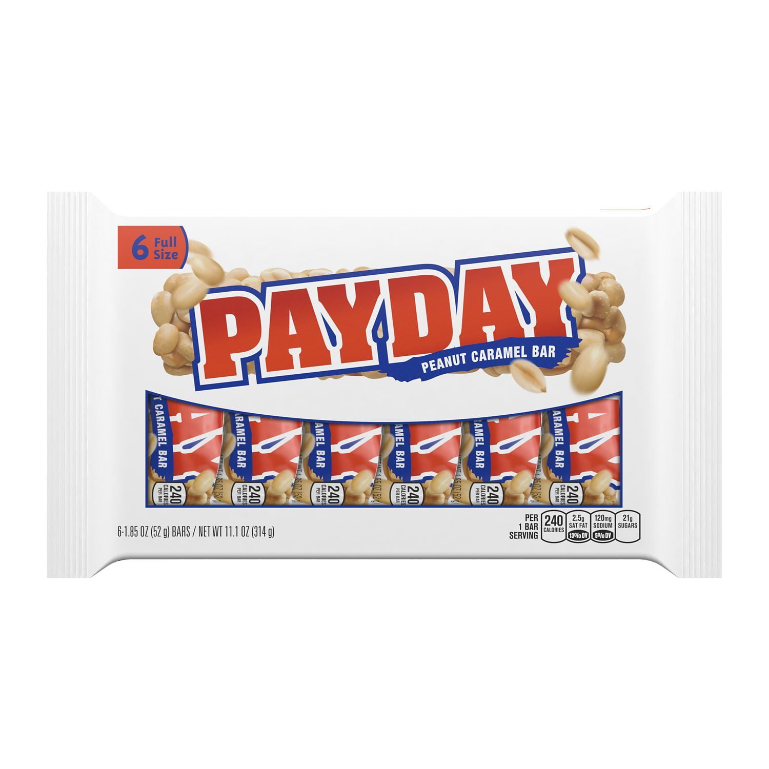 PAYDAY, Peanut Caramel Candy, Individually Wrapped, Gluten Free, 1.85 oz, Bars (6 Count)