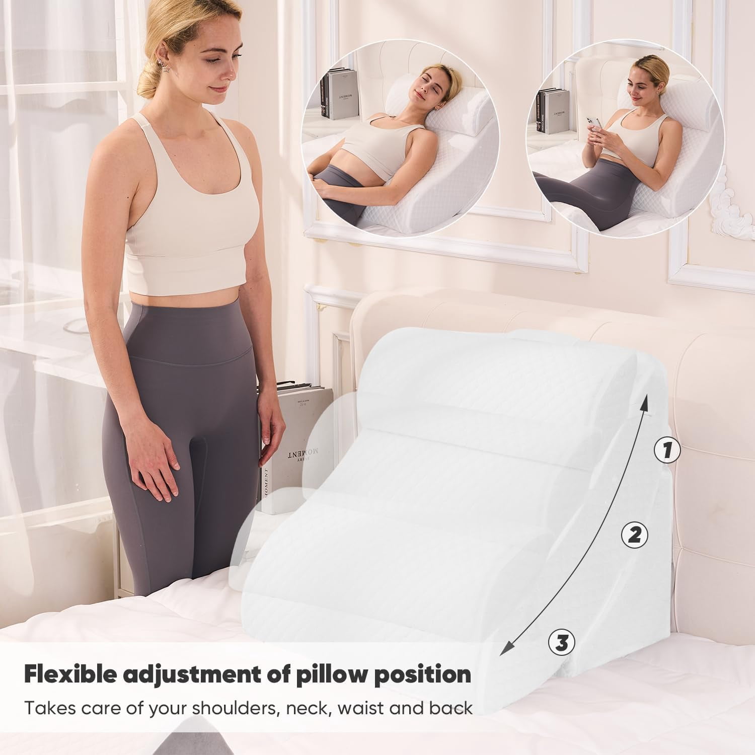4 PCS Wedge Pillow Set for After Surgery, Memory Foam Orthopedic Bed Wedge Pillow Set, Adjustable Bed for Sleeping, Acid Reflux Relief, Post Surgery Recovery, Back Support, Leg Elevation, White
