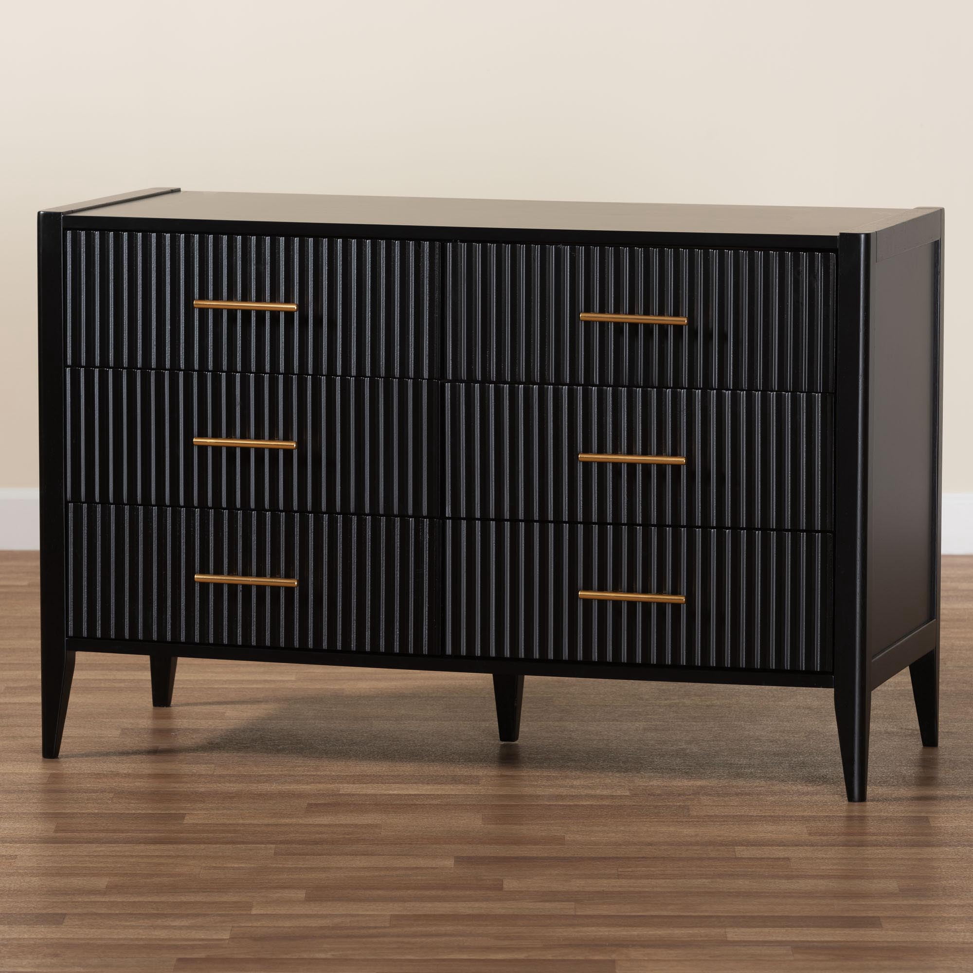 Baxton Studio Primrose Mid-Century Dresser, 6-Drawer, Black