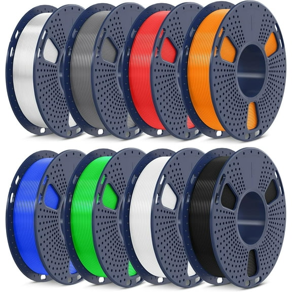 250g PLA Filament 1.75mm Bundle,3D Printer Filament Bundle Multicolor, Neatly Wound PLA Filament, Individually Vacuum Packed,250g Spool,8 Rolls,Black White Grey Transparent Red Blue Orange Green