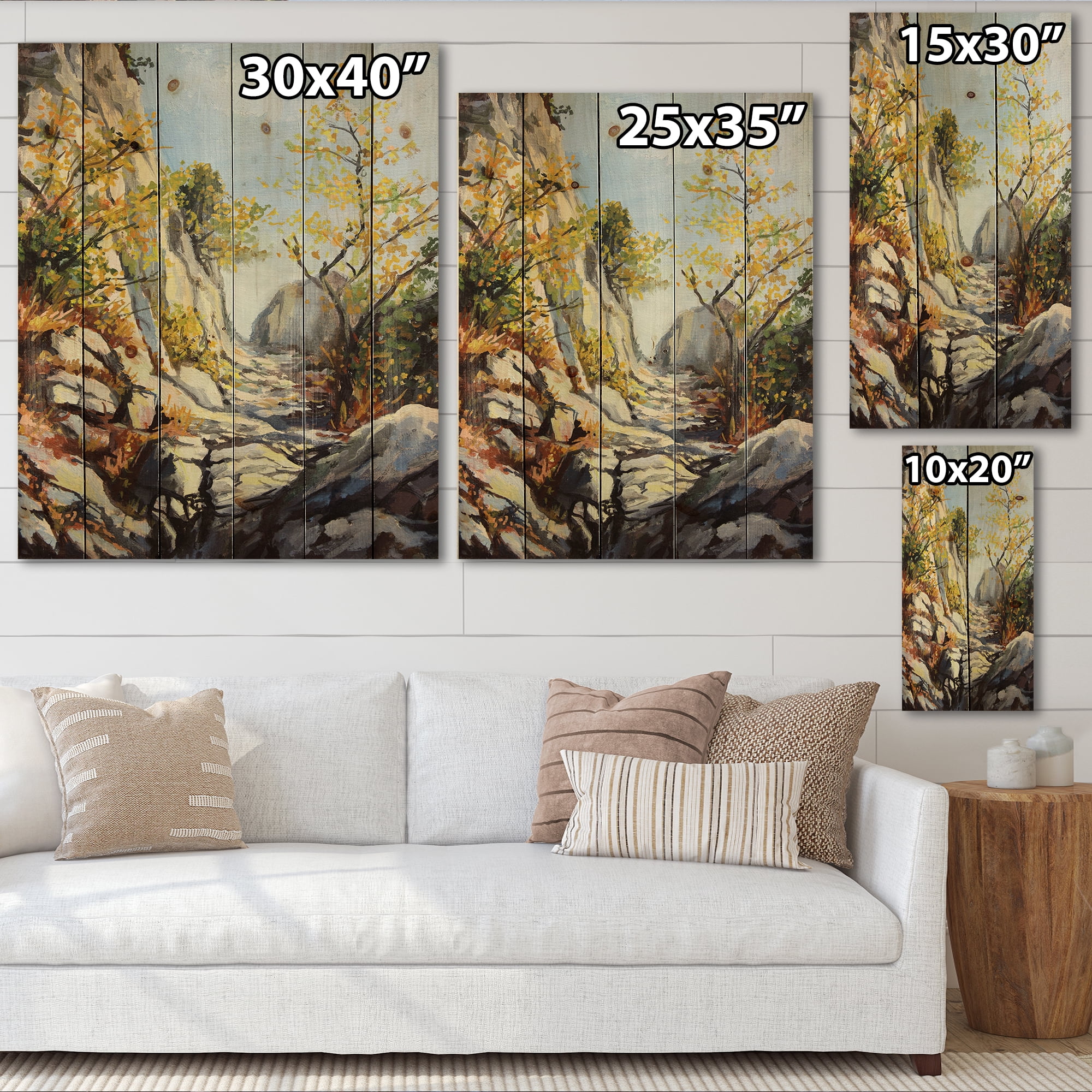 Designart 'Marble Path In Autumn Mountain' Traditional Print on Natural Pine Wood
