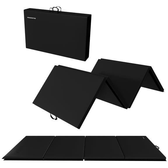 Signature Fitness 4ft x 10ft x 3in Folding Gymnastics Mat, 4-Panel Extra Thick Exercise Mat with Handles, PVC Leather   EPE Foam, Multiple Colors
