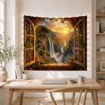 thumbnail image 5 of Waterfall in a Lush Mountain Valley at Sunset, Serene Fantasy for Nature Lovers, Mountain Landscape Art, Housewarming Gift, Tapestry Wall Hanging for Bedroom and Living Room, 5 of 7