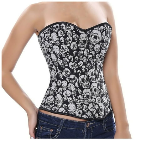 

EQWLJWE Vintage Skull Print Corset Tops for Women Steampunk Top Corsets Bustier Bodyshaper Plus Size Deals Clearance