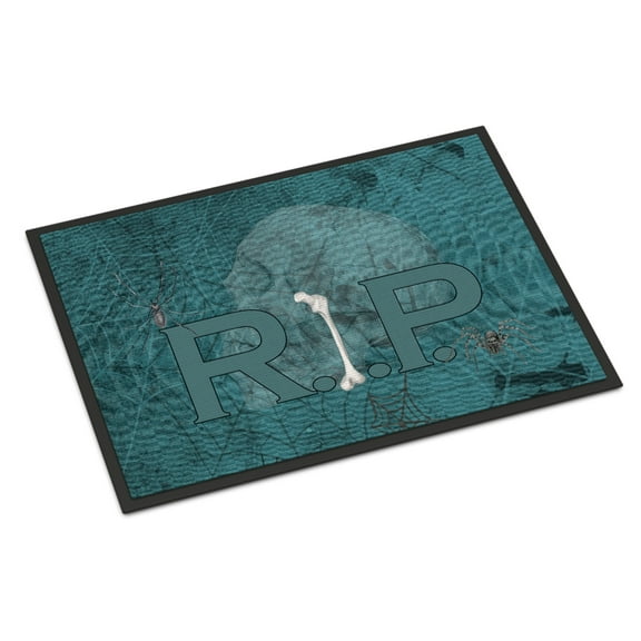 RIP Rest in Peace with spider web Halloween Doormat 24x36