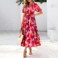 thumbnail image 7 of Horkkom Floral Dress for Women Summer V Neck Maxi Dresses Boho Short Sleeve Tiered A Line Dresses with Pockets Red 2XL, 7 of 7
