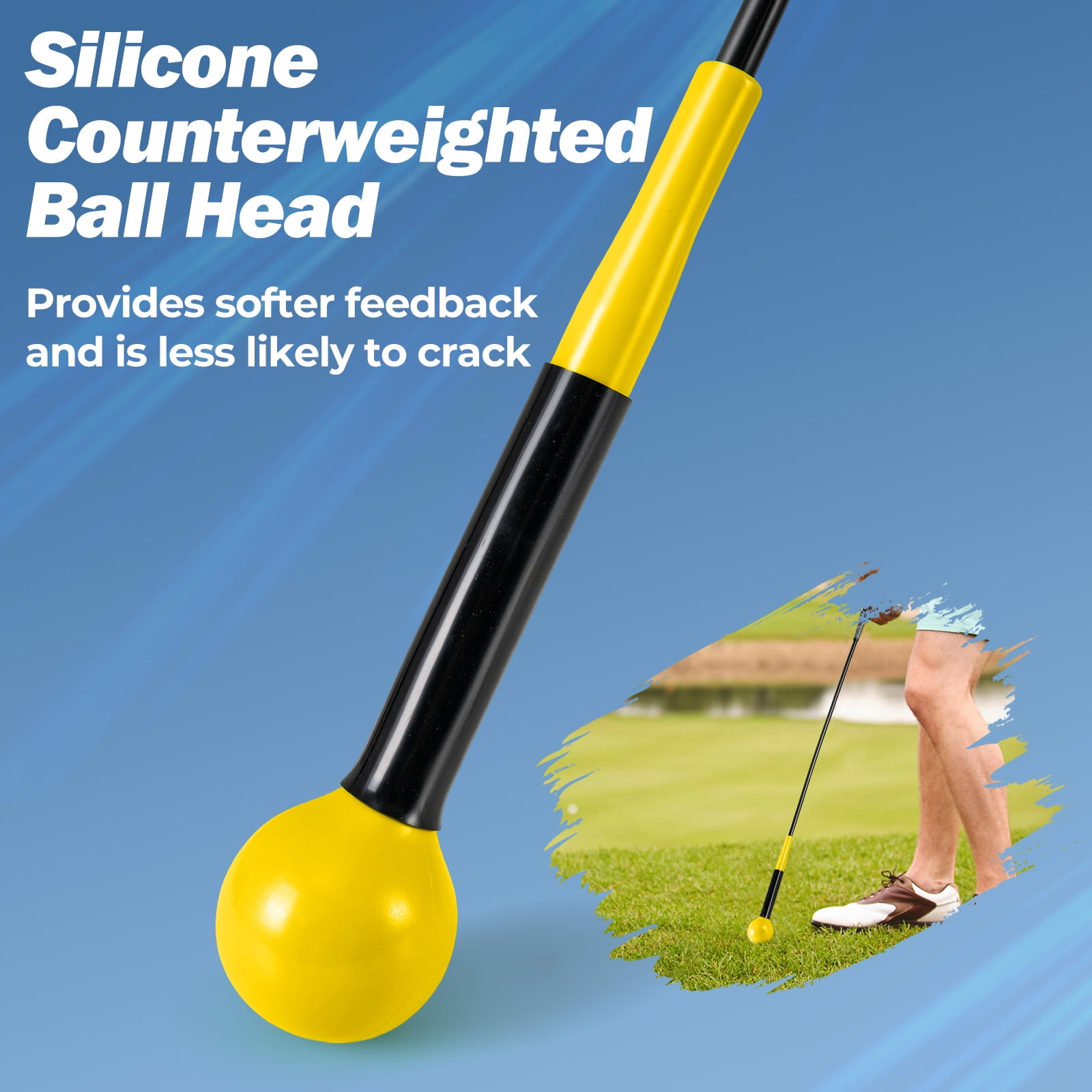 Gymax Golf Swing Trainer Aid 47'' Warm-up Practice Stick w/Weighted Head for Grip Yellow