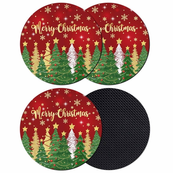Red Christmas Tree Coasters Set of 4, Absorbent Coasters for Drinks, Green Xmas Tree Snowflake Stars Winter Coaster for Desk Coffee Table Protection, Home Decor House Warming Gifts 4"
