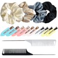 thumbnail image 6 of 4 Pcs Satin Hair Scrunchies Soft Elastic Hair Ties Set, 2 Pcs Rat Tail Comb for Women, 10 Pcs No Bend Hair Clips No Crease Hair Clips, Hair Accessories for Hairstyle Bangs Waves Makeup Application, 6 of 8