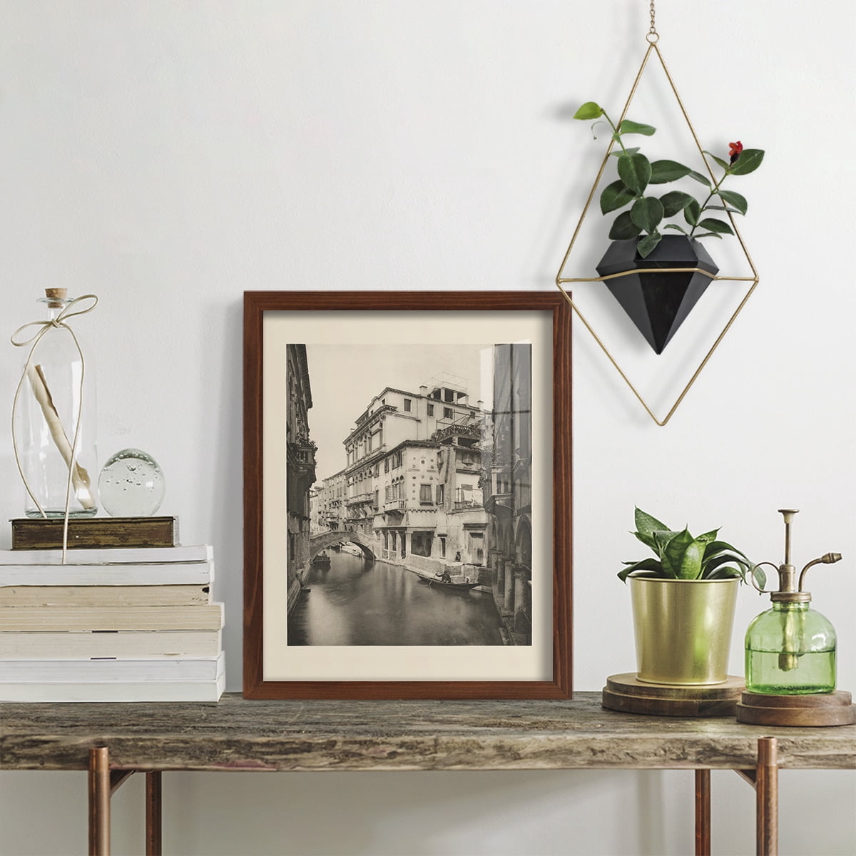 Vintage Views of Venice VI - Framed Print w/glass - Chestnut