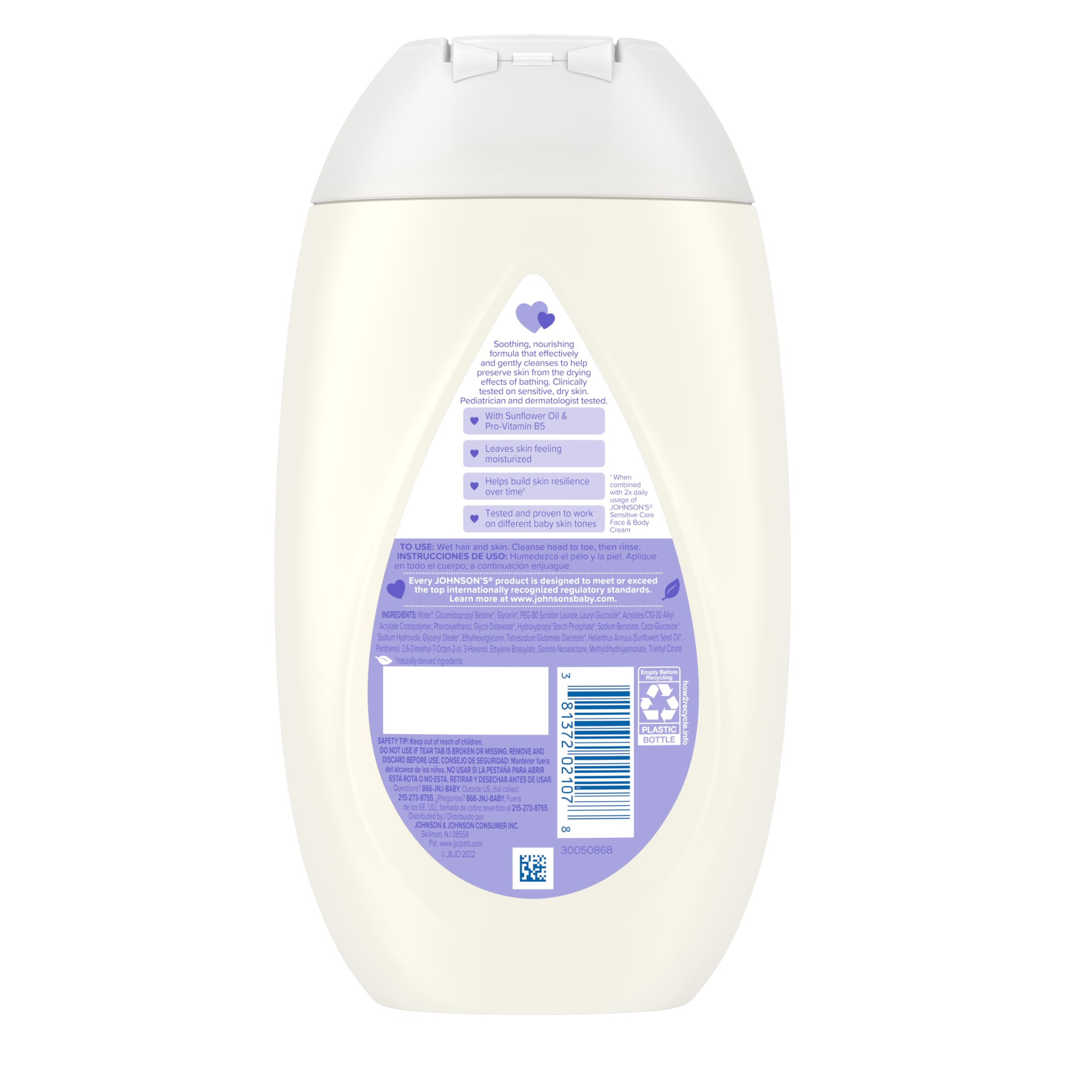 Johnson's Sensitive Care Baby Wash & Shampoo, Light Scent, 13.6 fl. oz