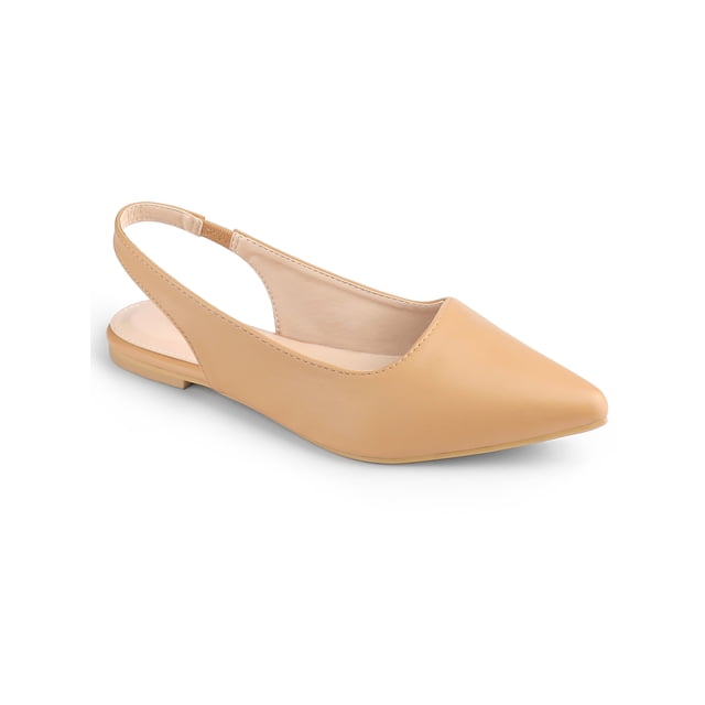 BLISSFUL STEP Escarpins Plats Slingback à Bout Pointu pour Femmes Nude (Taille 7)