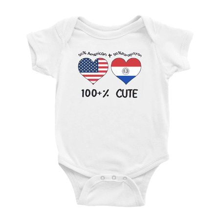 

50% Paraguayan + 50% American = 100+% Cute Baby Romper Bodysuit (White 0-3 Months)