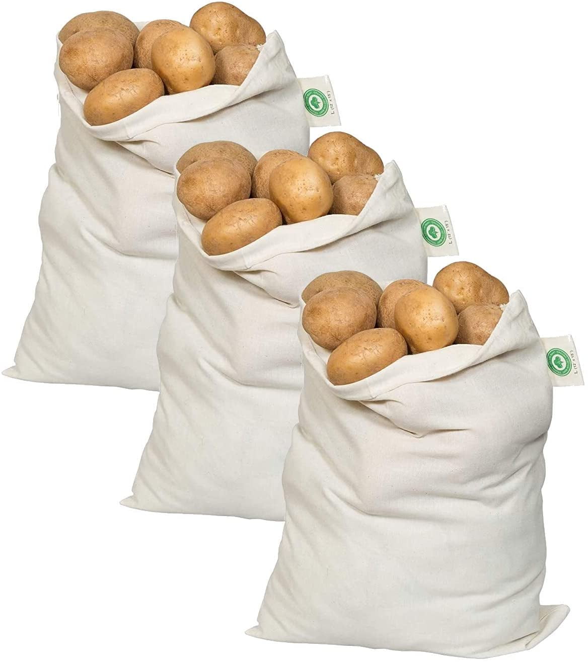 Root Vegetable Storage Sacks for Onion 3 X Large - 14x18 Washable Potato Keeper & Potato Holder with Drawstring Potato Potato Storage Bags for Pantry Organic Cotton Potato Sacks Garlic