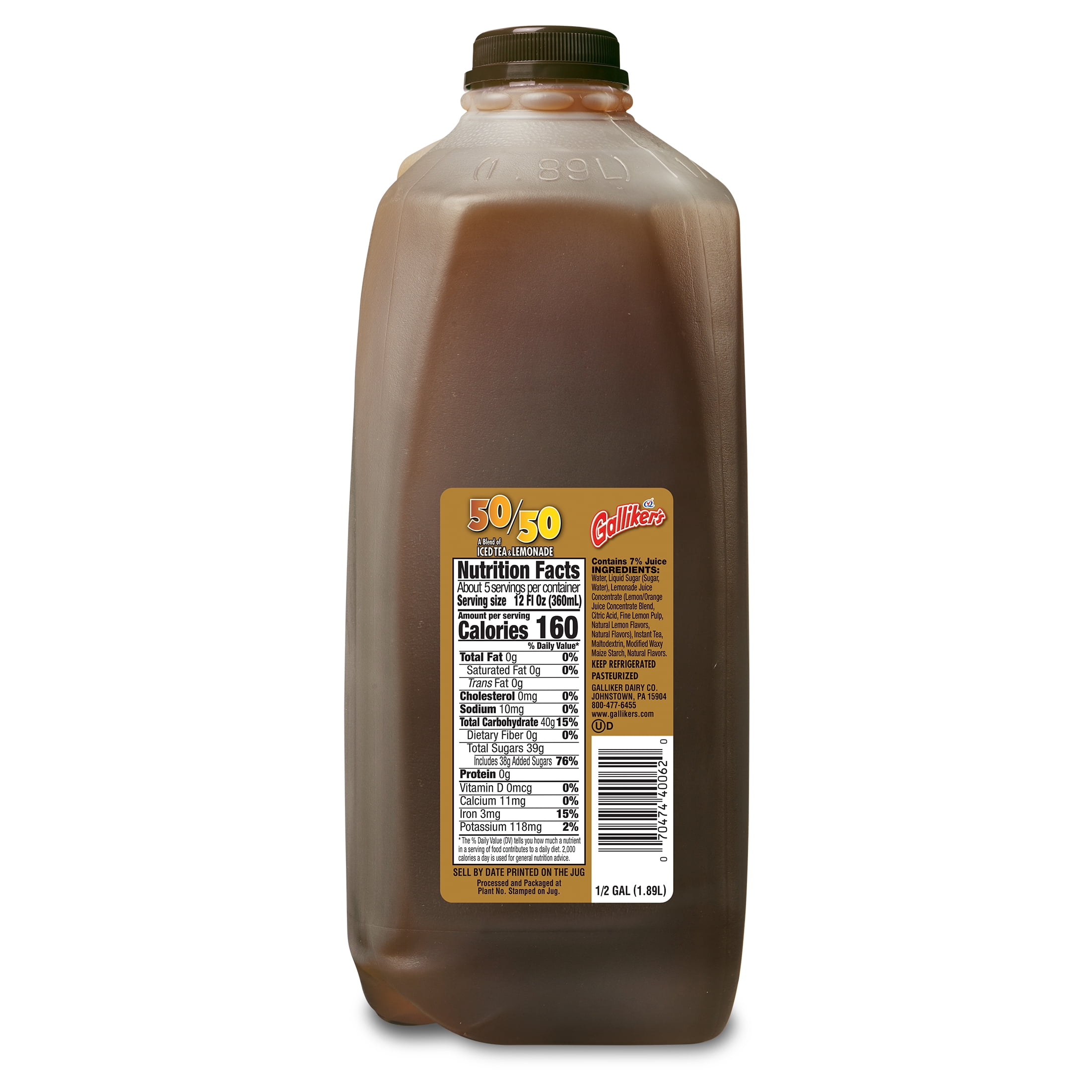 Galliker's 50/50 Lemonade and Iced Tea, Half Gallon, Plastic Jug, Naturally Caffeinated